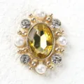 Vintage oval alloy rhinestone button with yellow crystal and pearls for DIY accessories. - Light Coffee