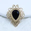 Gold tone filigree alloy base with black teardrop acrylic gem for DIY jewelry making, brooches. - Black