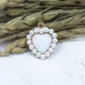 Alloy heart pendant with faux pearl border 18mm DIY jewelry accessory for bag key charm. - Stone White