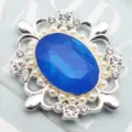Boucle strass perle alliage argenté accessoire broche DIY grande pierre ovale bleue. - Bleu Saphir