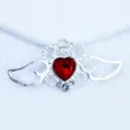 Accesorio colgante DIY corazón alas pedrería aleación plata, piedra roja brillante. - Rojo Brillante