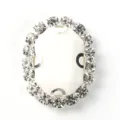 Oval rhinestone button with claw chain base, four holes for DIY sewing crafts clothes shoes - Stone White