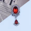 Colgante Ovalado de Acrílico con Estrás Rojo y Aleación de Plata Antiguo Accesorio - Rojo Brillante