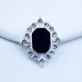 Silver diamond alloy rhinestone decorative button, black acrylic gemstone variant design. - Black