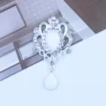Silver teardrop rhinestone alloy pendant acrylic DIY badge tray decorative accessory item - Stone White