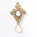 Vintage alloy rhinestone teardrop pendant baroque court style DIY clothing jewelry accessory. - Stone White