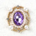 Base per spilla ovale in stile corte vintage con gemma viola e perle materiale fai da te - Viola chiaro
