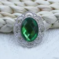 Green Oval Acrylic Rhinestone Alloy Filigree Button DIY Craft Decorative Accessory Piece - Dark Green