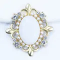 Gold alloy rhinestone pearl button 30x33mm DIY hair accessory material crafting supply. - Stone White