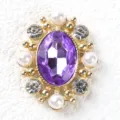 Vintage oval alloy rhinestone button with purple crystal and pearls for DIY crafts 1pc - Light Purple