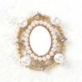 Stile palazzo vintage ovale perla gemma piatto di fiori accessorio capelli base in metallo. - Bianco pietra