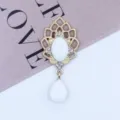 Gold Alloy Rhinestone Teardrop Pendant DIY Necklace Jewelry Accessory White Acrylic Charm - Stone White