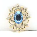 Oval gold alloy flower tray DIY jewelry accessory with central blue resin and clear rhinestones - Gold Base Light Blue