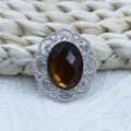 Oval Alloy Filigree Rhinestone Gemstone DIY Jewelry Accessory Decorative Component - Dark Coffee