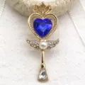 Heart magic wand alloy pendant, blue crystal rhinestone DIY necklace accessory crafting material. - Sapphire Blue