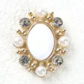 Vintage oval rhinestone pearl alloy button DIY craft accessory for clothing hats shoes. - Stone White
