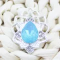 Silver alloy teardrop openwork acrylic rhinestone decorative accessory detail shot. - Lake Blue