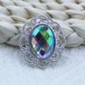 Oval rhombus rhinestone alloy hollow decorative buckle with iridescent acrylic gem for DIY jewelry. - AB Color