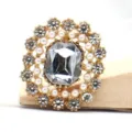 Vintage Kristall Blumen Strass Knopf DIY Zubehör für Kleidung, Haarschmuck und Basteln. - Weiß