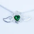 Silver alloy heart wing green crystal DIY pendant clothing bowknot decorative accessory - Dark Green