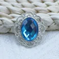 Oval blue rhinestone alloy filigree base cabochon button DIY jewelry accessories crafts - Lake Blue