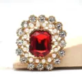 Botón de estrás flor cristal aleación accesorio decorativo ropa DIY con piedra roja - Rojo Brillante