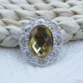 Oval Alloy Rhinestone Button DIY Jewelry Accessory Yellow Gem Filigree Decorative Buckle - Light Coffee