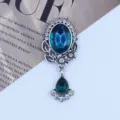 Vintage antique silver alloy oval green crystal rhinestone pendant DIY clothing accessories - Cyan