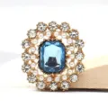 Botón de flor de cristal de aleación de oro DIY accesorio de cabello vintage estrás azul - Azul claro