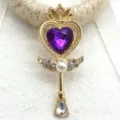 Colgante de varita mágica de corazón de aleación de oro con cristal violeta accesorio de collar - Púrpura profundo