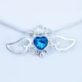 Silver alloy blue heart wing rhinestone DIY pendant clothing bowknot decoration part - Lake Blue