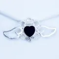 Silver alloy black heart angel wings rhinestone DIY bowknot decorative accessory pendant - Black