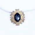Gold alloy oval rhinestone button, black center stone, vintage DIY hair bow accessory. - Gray
