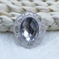 Oval Rhinestone Alloy Hollow Flower Button DIY Jewelry Accessory Variant for Crafts - White