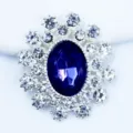 Alloy rhinestone oval brooch DIY accessory, dark blue central stone with clear crystals, 25x28mm. - Dark Blue
