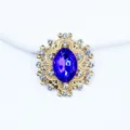 Alloy oval gold rhinestone button DIY handmade bowknot hair accessory part 24x26mm - Sapphire Blue