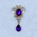 Aleación de zinc oro diamantes de imitación oval lágrima colgante DIY ropa pelo bolso cristal joya - Púrpura profundo