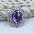 Oval rhinestone alloy flower tray hollow button purple acrylic DIY jewelry accessory decoration - Light Purple