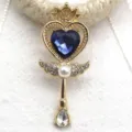 Gold heart magical wand alloy pendant with blue gem and pearls, DIY handmade necklace accessory. - Navy Blue