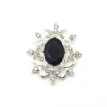 Silver alloy oval black resin rhinestone DIY badge tray pendant jewelry crafting accessory. - Silver Base Black