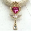 Gold-plated magical girl heart scepter alloy pendant DIY jewelry necklace accessory crafting - Plum Red