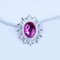 Silver oval alloy acrylic rhinestone decorative button DIY clothing hair accessory material - Magenta
