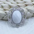 Oval white gemstone alloy filigree flower tray decorative buckle for DIY jewelry making. - Stone White