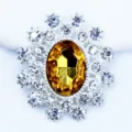 Alloy rhinestone oval DIY craft accessory with yellow acrylic gemstone for clothing bags. - Golden Yellow