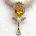 Gold alloy magical heart wand pendant with yellow crystal and pearls for DIY jewelry. - Golden Yellow
