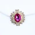 Gold alloy oval rhinestone button DIY craft hair accessory rhinestone pink center crystal 24x26mm - Plum Red