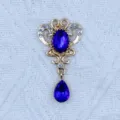 Gold zinc alloy rhinestone oval acrylic pendant DIY apparel hair accessories bags jewelry craft - Sapphire Blue