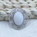 Oval white gemstone alloy filigree flower tray button DIY jewelry accessory variant. - White With Artificial Pearl