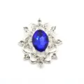 Oval alloy rhinestone blue resin flower base DIY jewelry pendant clothing accessory component - Silver Royal Blue