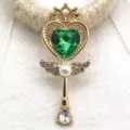 Heart magic wand alloy pendant green crystal pearl DIY necklace bracelet jewelry making accessory - Dark Green